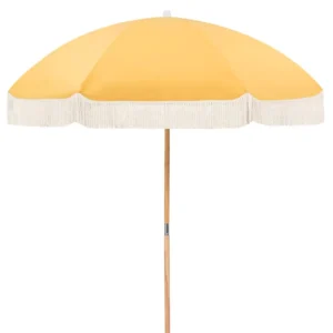 Modern Foldable Outdoor Wooden Beach Umbrella With Anti-UV Fringe Design for Courtyard and Hotel Use