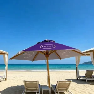 Modern Foldable Sunshade Parasol with Sand Anchor Waterproof Eco Friendly UV Outdoor Beach Umbrella for Hotel Exteriors