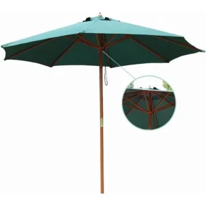 Modern Foldable Waterproof Wooden Beach Umbrella with Wooden Pole for Garden and Patio Use
