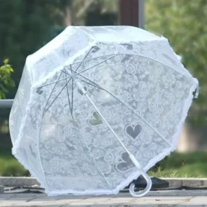 Modern High Quality White Embroidered Lace Folding 23-Inch 8-Rib Semi-Automatic Outdoor Umbrella Parasol Souvenir Sun Wedding