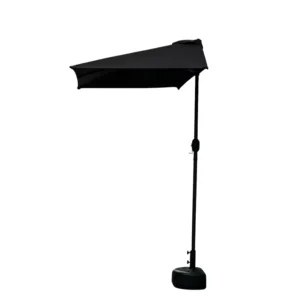 Modern Iron Foldable Half-Round Patio Umbrella 7.5 Feet Outdoor All-Weather Crank Without Base for Park Use