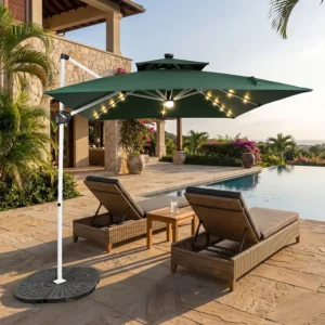 Modern Large 2.5 m 8-Rib LED Mini Roma Double-Roof Patio Garden Cantilever Parasol