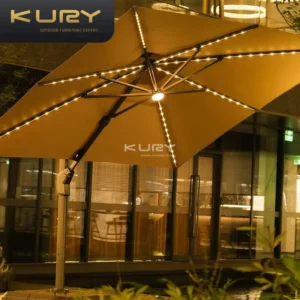 Modern Large Aluminium LED Garden Patio Umbrella for Beach, Pool, and Outdoor Furniture