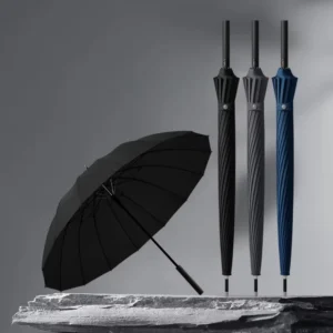 Modern Large Size Reinforced Sturdy Wind Resistant Semi Automatic 16 Bone Lotus Bone Long Handle Golf Umbrella