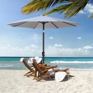Modern Light Grey Steel Frame Waterproof UV Protection Center Pole Patio Umbrella