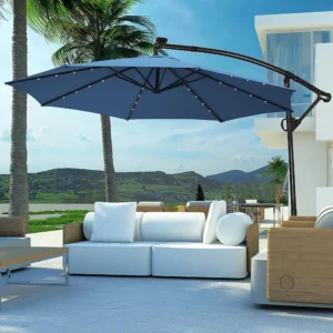 Modern Luxury Large Size Outdoor Polyester Parasol Windproof LED Light Garden Banana Umbrella for Hotel Patio & Park