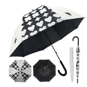 Modern Luxury Windproof 190T Pongee Umbrella with Black UV Coating Classic Heart Print 8K for Travel and Business Gift