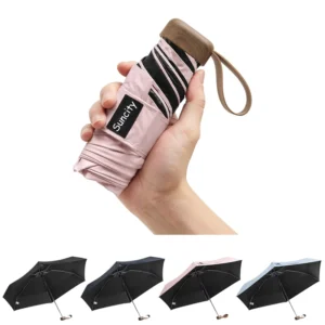 Modern Manual Lightweight Compact Five Folding Silver Coated 20D Fabric UV Blocking Custom Logo Alloy Handle Umbrella