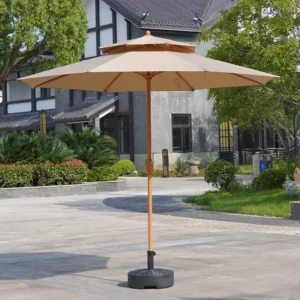 Modern Minimalist Polyester Steel Outdoor Sunshade Umbrella with Base, Folding Center Pole, and Advertising Design