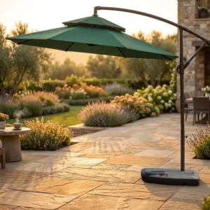 Modern Minimalist Polyester and Aluminum Patio Sun Umbrella with Solar-Powered Lights and Manual Opening