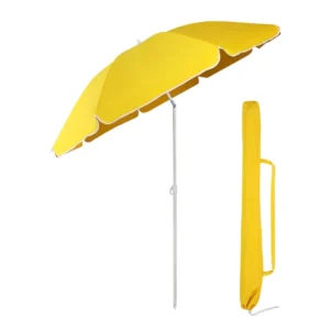 Modern Outdoor 6Ft Easy Carry Polyester (140g/m) Stainless Steel Pole Custom Logo UPF 50 Yellow Picnic Beach Umbrella