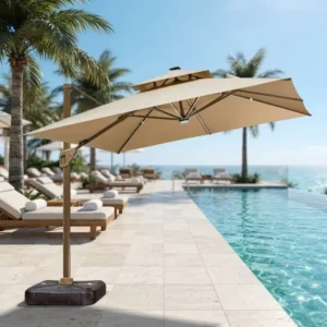 Modern Outdoor Garden Patio Umbrella with Solar LED Parasol Light for Courtyard and Hotel
