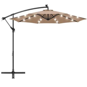 Modern Outdoor Offset Patio Umbrella Foldable Waterproof Solar Plate LED Lights Free Power Outdoor Parasol for Hotels Parks