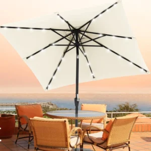 Modern Outdoor Patio Umbrella with Tilt Sun UV Protection Square Solar LED Beige for Hotel & Courtyard Use