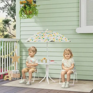 Modern Outdoor Portable Baby 2 Chairs Table Set Iron 1m Round Removable Folding Kids Umbrella for Hotel & Living Room