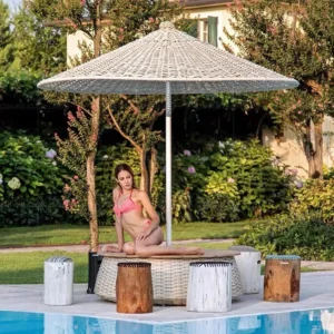 Modern Outdoor Rattan Umbrella for Beach, Balcony, Pool, or Courtyard