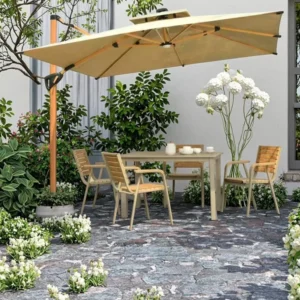 Modern Outdoor Roman Umbrella LED Bar Hanging Cantilever Aluminum Polyester Fabric 8 Ribs for Hotels and Parks