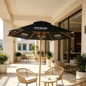 Modern Outdoor UV Beach Umbrella 6-Rib Wood Frame Eco-Friendly Lightweight Foldable Waterproof