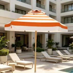 Modern Outdoor UV Beach Umbrella 6 Ribs Wood Frame Eco-Friendly Foldable Waterproof Sunshade Parasol Outdoor Furniture Hotel