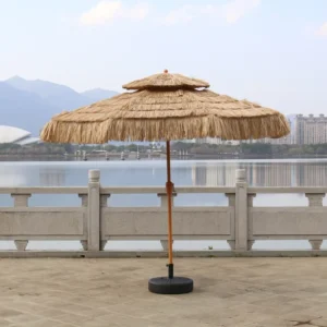 Modern Outdoor Waterproof Large Centre-Pole Straw Parasol with Crank for Garden Furniture