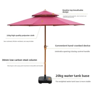Modern Polyester Outdoor Parasol with Rotatable Aluminum Center Pole and Wood Base for Villa