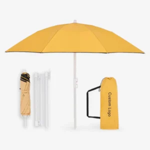 Modern Polyester Ultra-Compact 160cm Diameter Yellow Beach Umbrella 2-Person UPF 50+ Outdoor Sun Shelter