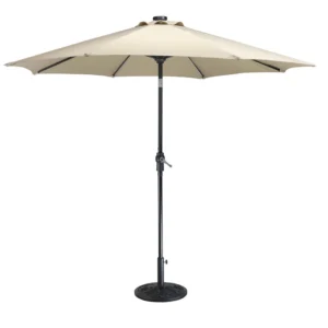 Modern Portable Aluminum Patio Umbrella with Auto-tilt and LED Light 2.7M for Outdoor Furniture Use in Garden & Park