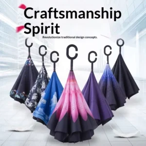 Modern Reverse C-Type Hands-Free Double-Layer Straight Long-Handled Umbrella with UV Protection