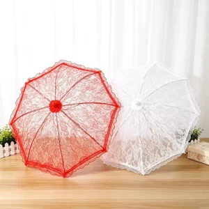Modern Romantic Lace Decorated Hanging Auto Open Long Handle Crook Umbrella for Wedding