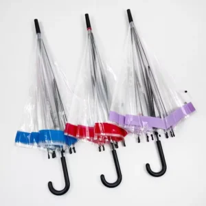 Modern Simple Style Transparent POE Plastic Edge Binding 8-Rib Long-handled Straight Umbrella Automatic Opening Alloy Handle for