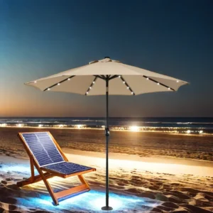 Modern Solar LED Waterproof Aluminum Patio Umbrella with Tilting System Square Offset Design for Outdoor Furniture