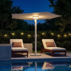 Modern Solar LED Waterproof Retractable Foldable Umbrella for Cafe, Hotel, and Resort Use
