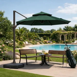 Modern Square Aluminum Rib Patio Umbrella with Plastic Base Custom Print Lightweight Foldable Waterproof for Outdoor Use