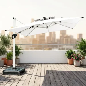 Modern Square Windproof Aluminum Cafe Dining Beach Umbrella LED Light Foldable Waterproof Garden Sun Shade