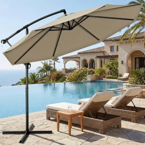 Modern Steel Frame Iron Parasol Crank Cantilever Cross Base 1.5M Outdoor UV Protection Waterproof Patio Outdoor Furniture