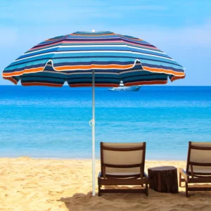 Modern Style Stripe Printed Canvas Sun Umbrella Factory-Sold Outdoor Market Beach Park and Restaurant Parasol