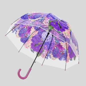 Modern Transparent POE Plastic Straight Umbrella with Beautiful Flower Pattern