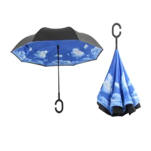 Modern Upside Down Reverse Umbrella C Handle Double Layer Inside Out Windproof