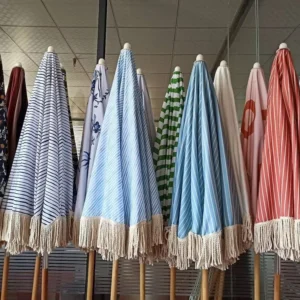 Modern Waterproof Canvas Patio, Pool, Garden and Beach Umbrella with Wooden Pole and Tassels