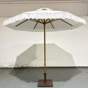 Modern Waterproof Foldable Outdoor Garden Parasol with Tassels for Coffee Shops and Restaurants