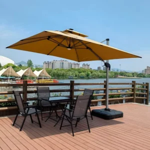 Modern Waterproof LED Roman Parasol Solar-Powered Aluminum Umbrella Large Sunshade for Patio Courtyard Outdoor