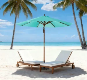 Modern Waterproof Outdoor Hotel Use 2.5m Central Pole Umbrella with Double Pulley Wooden Frame and 38mm Pole Diameter