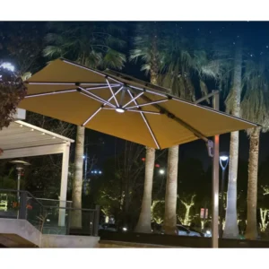 Modern Waterproof Windproof Outdoor LED Roman Parasol Outdoor Cantilever Umbrella Outdoor with Base Three Part Wide 2.5M*2.5M