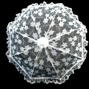 Modern White Lace Embroidery Parasol Bridal Wedding Flower Girls Umbrella Decorative Lace Party Accessory Manual Control G25 130