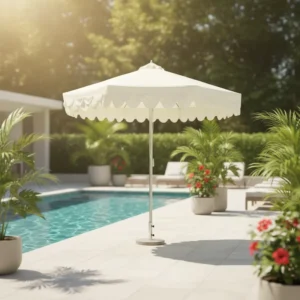Modern Wooden Pole Canvas Waterproof Outdoor Patio Pool Garden Beach Umbrella with Granite Base