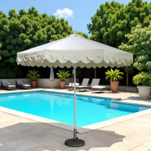 Modern Wooden Pole Canvas Waterproof Patio Parasol with Tassels for Pool Garden Beach Gym and Park
