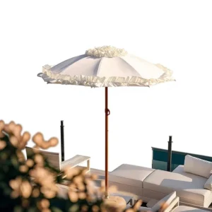 Mu Cai Manual Tilt able Fresh Style European Long handled Straight Rod Lace Trimmed Umbrella Photo Prop Dance Performance
