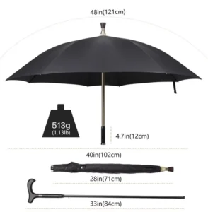 Multi-Functional Walking Stick Umbrella Crutch with Wood Handle
