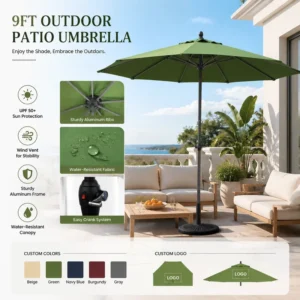 Multi Position Tilting Mechanism Waterproof Canopy Outdoor Patio Umbrella Without Base