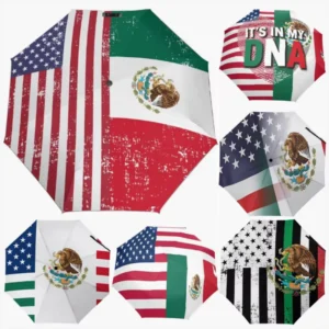 Multi Scene Mexico USA High Quality Folding Umbrella National Flag Themed Pattern Print Element Fully Automatic Umbrella